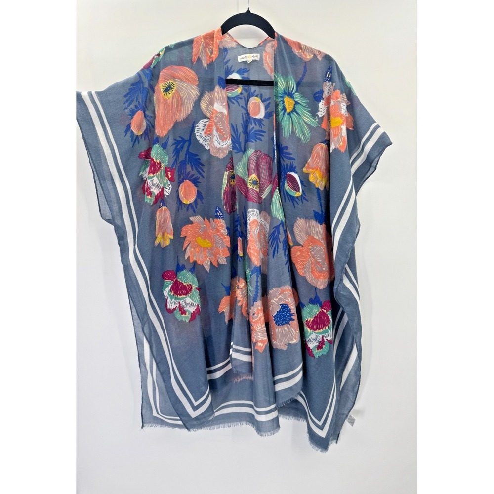 Woven Heart Kimono Statement Metallic Large Print Floral OS Swim Cover Up Wrap